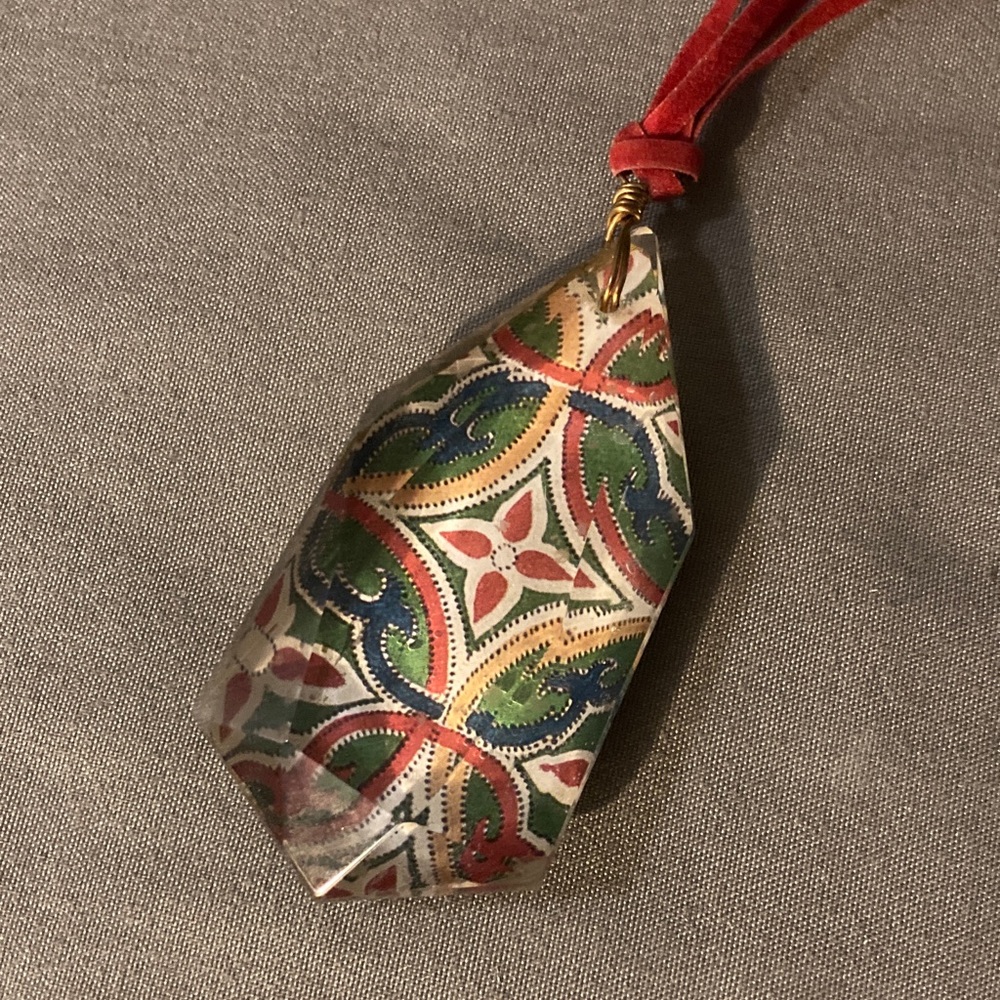 Lenore Solmo signed Vintage large glass prism pendant necklace